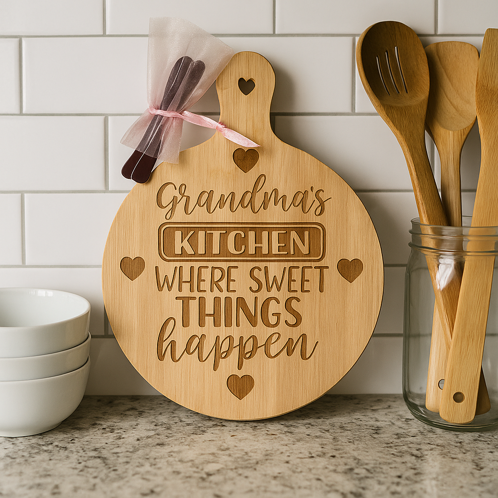 Grandma’s Kitchen – Where Sweet Things Happen – Bamboo Board & Tool Set