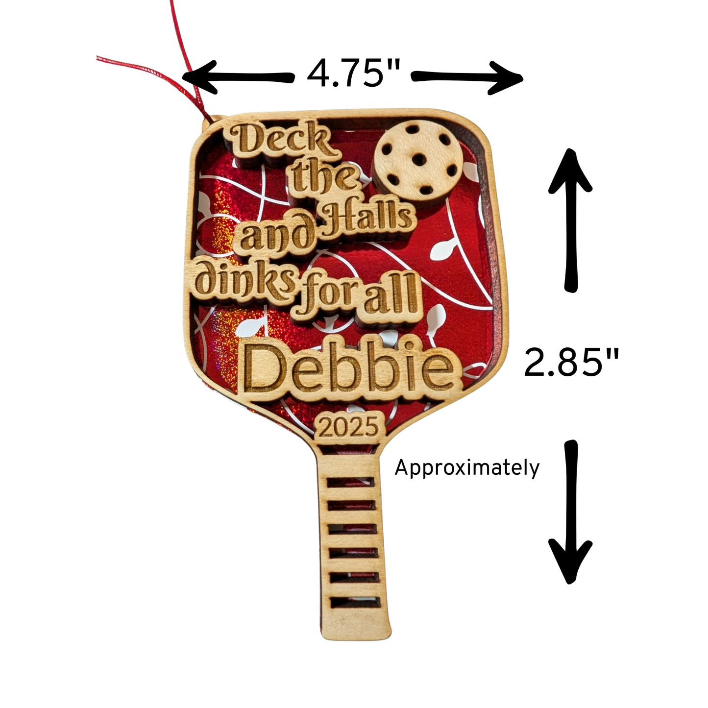 Pickleball Christmas Ornament – Personalized Engraved Gift for Pickleball Lovers