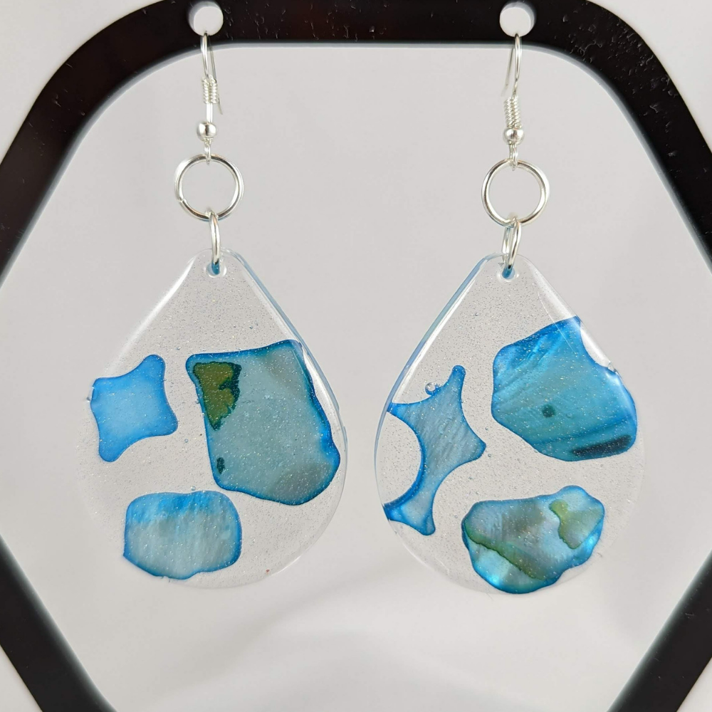 Blue Sea Shell Resin Art Earrings