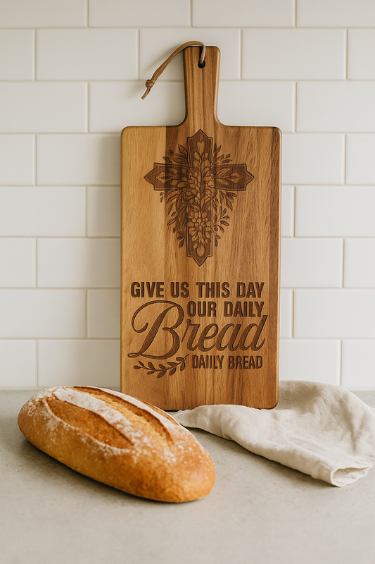 Give Us This Day Our Daily Bread – Acacia Paddle Cutting Board