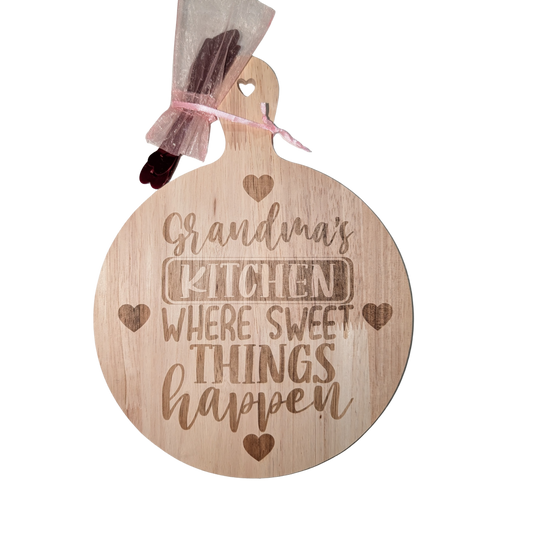 Grandma’s Kitchen – Where Sweet Things Happen – Bamboo Board & Tool Set
