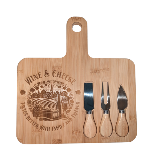 Wine & Cheese – Bamboo Cheese Board with Tool Set