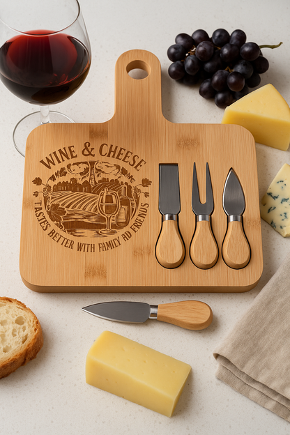 Wine & Cheese – Bamboo Cheese Board with Tool Set