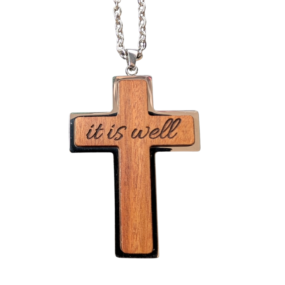 Cross Necklace + Engraved Pouch - $45