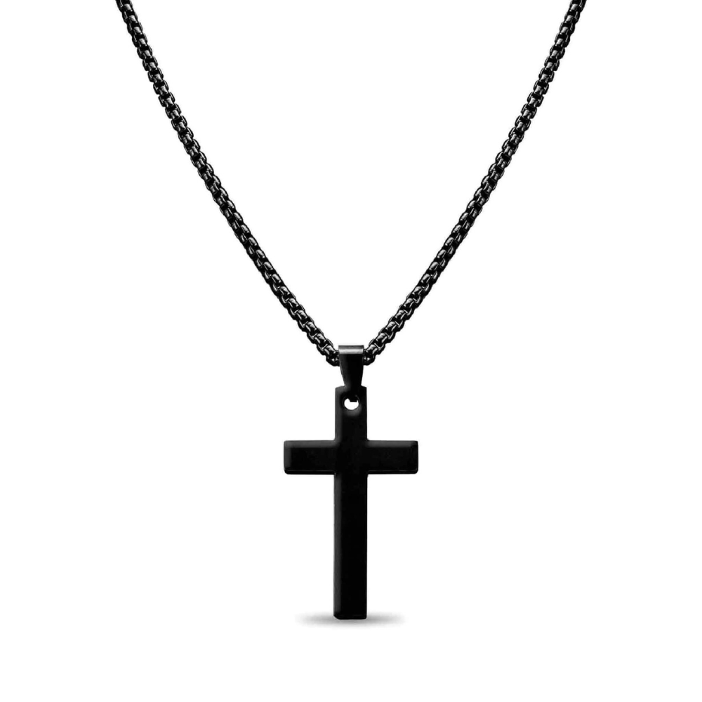 18K PVD Coated Stainless Steel Cross Pendant With Rounded Box Chain