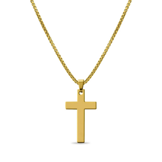 18K PVD Coated Stainless Steel Cross Pendant With Rounded Box Chain