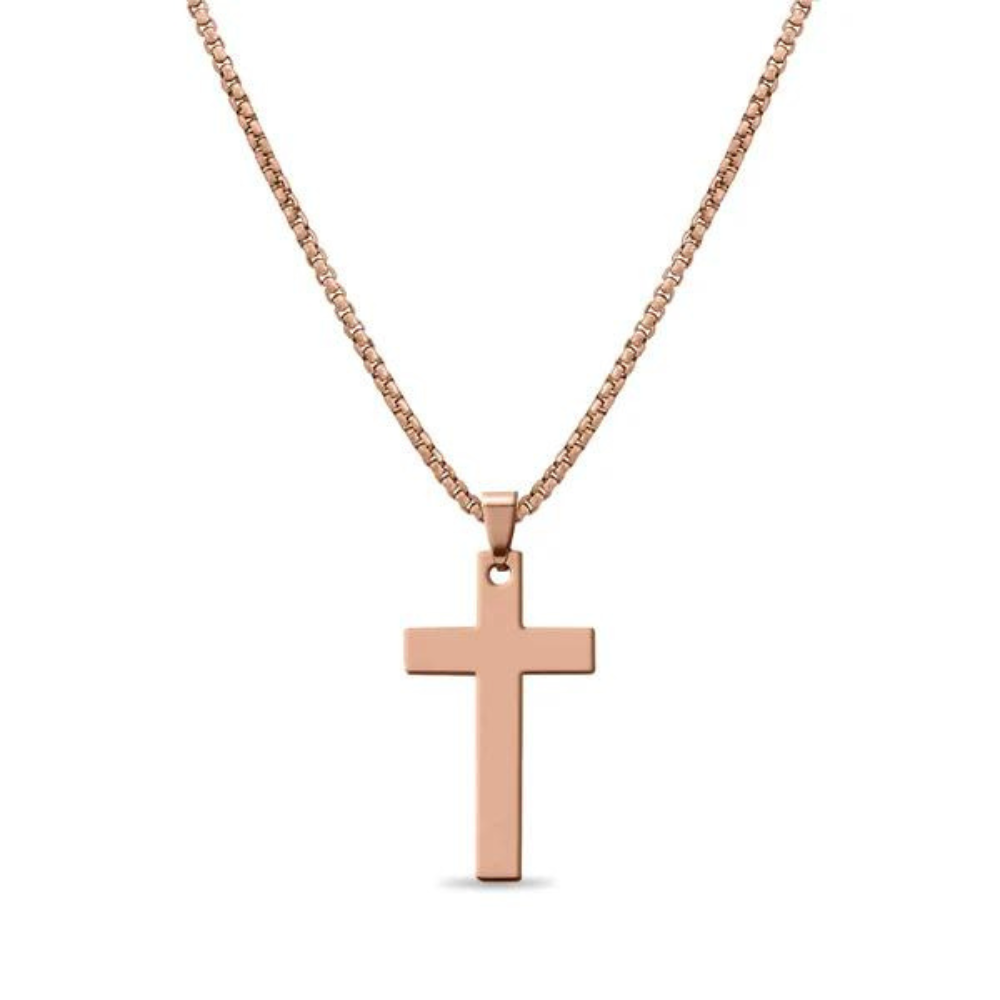 18K PVD Coated Stainless Steel Cross Pendant With Rounded Box Chain