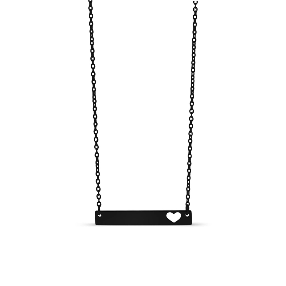 Cutout Heart Bar Polished Stainless Steel Necklace