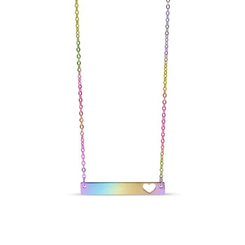 Cutout Heart Bar Polished Stainless Steel Necklace