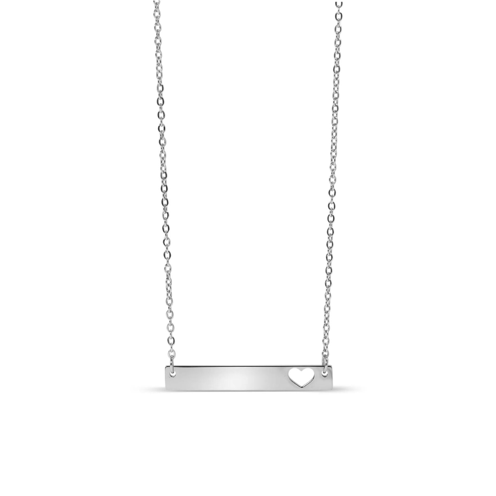 Cutout Heart Bar Polished Stainless Steel Necklace