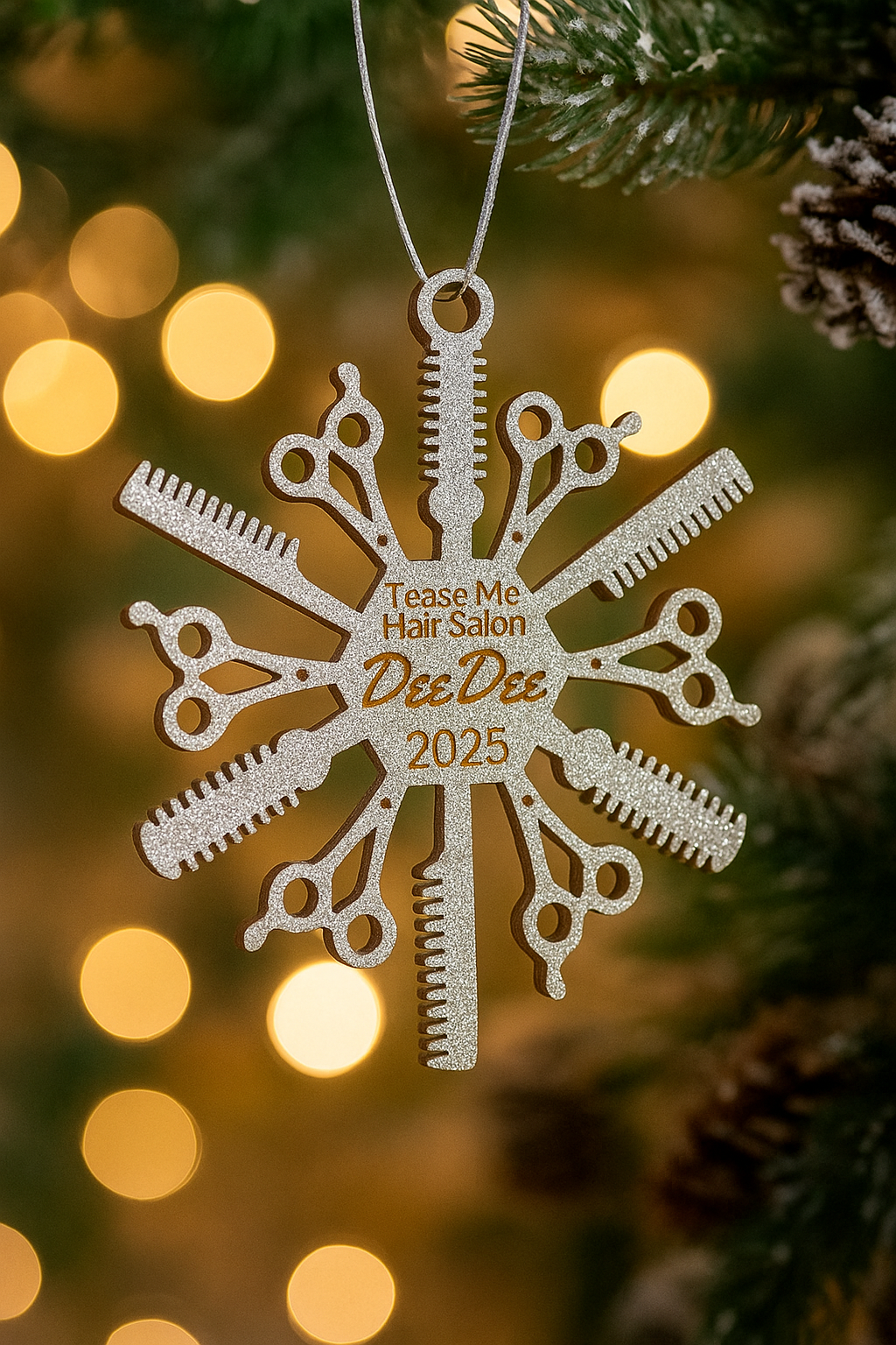 ✨ Personalized Salon Ornament – Glitter Hair Stylist Christmas Ornament (2025)
