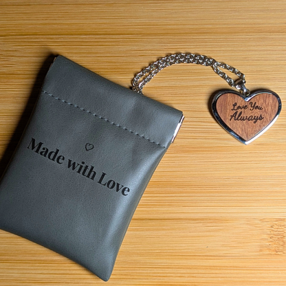 Heart Necklace + Engraved Pouch - $45