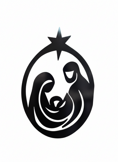 Modern Christmas Nativity Wall Hanging - Black MDF Decor