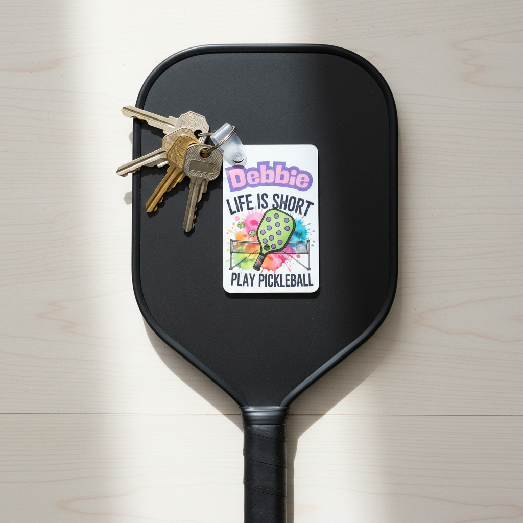 Pickleball Keychain on Paddle Overhead