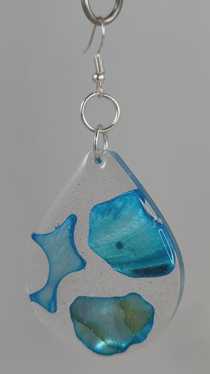 Blue Sea Shell Resin Art Earrings